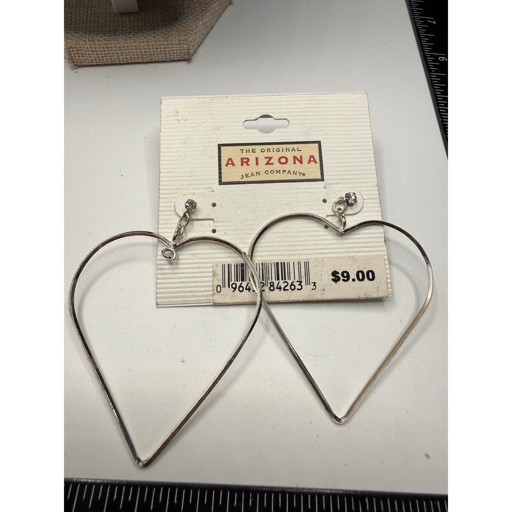 Arizona Jean Company Silver Tone‎ Large Heart Hoop Dangle Earrings Rhinestone